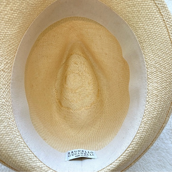 NEW!!! Brunello Cucinelli Straw Fedora Hat with Rhinestone Brooch $1795 - Picture 5 of 6